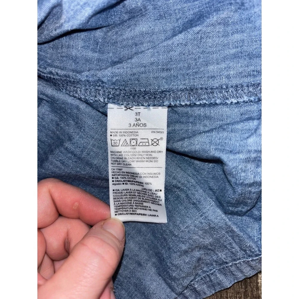 Old Navy Toddler Girls Blue Chambray Ruffle Babydoll Blouse Top 3T‎ Denim Cotton